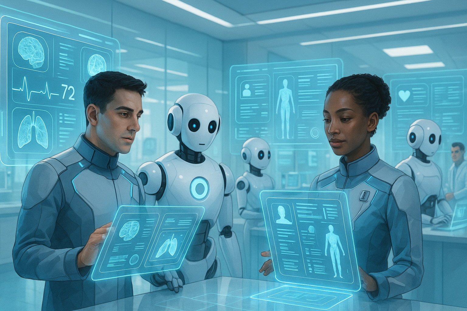 AI technology in healthcare setting with medical professionals
